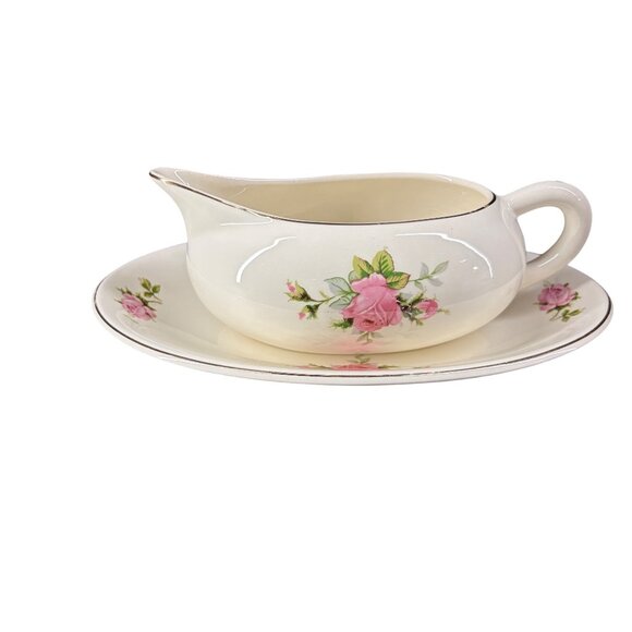 Royal Wilton 22K Gold Trim Vintage Gravy Boat & Underplate Set - Picture 2 of 6